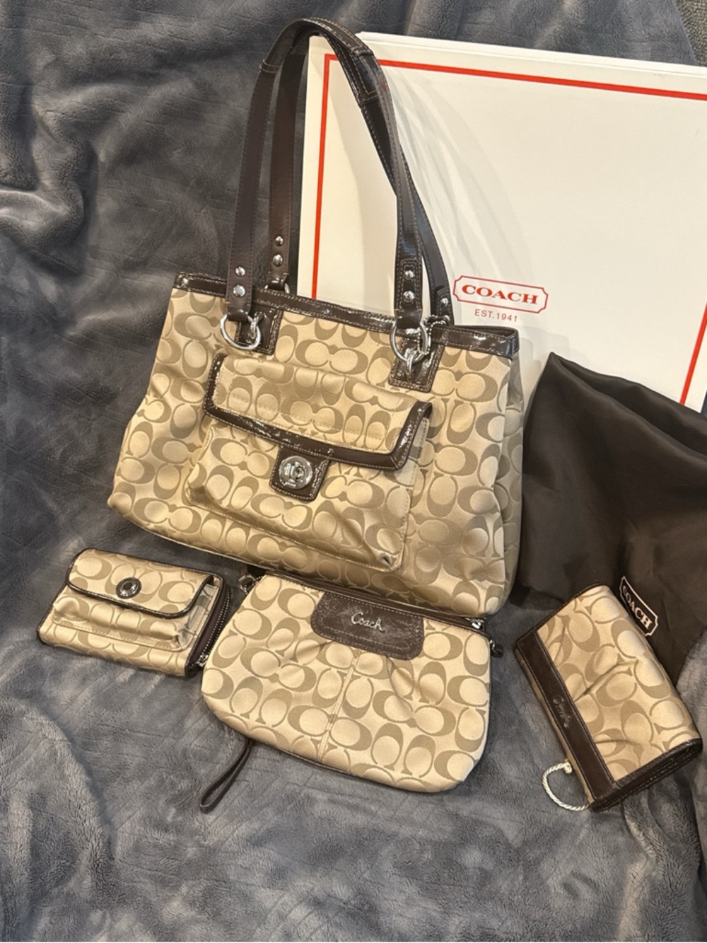Coach Penelope Signature Sateen Satchel W/ 2 wallets and wristlet CLEAN NO TEARS